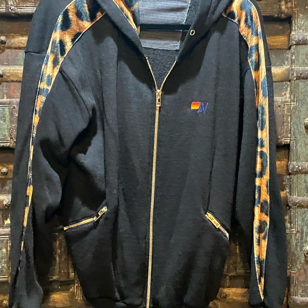 Official sold out rare aviator Nation black velvet cheetah striped tracksuit set